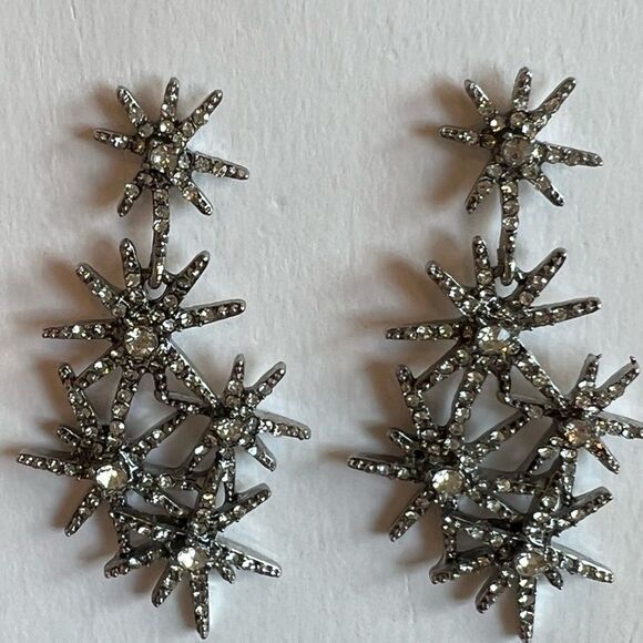 Loft Rhinestone Silver Tone Drop Earrings New With Tags - Picture 6 of 8
